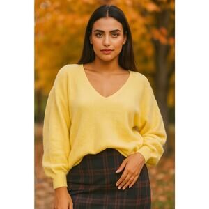 Lumiere Sweater Size S Yellow V-Neck Long Sleeve Open Back Lightweight Pullover